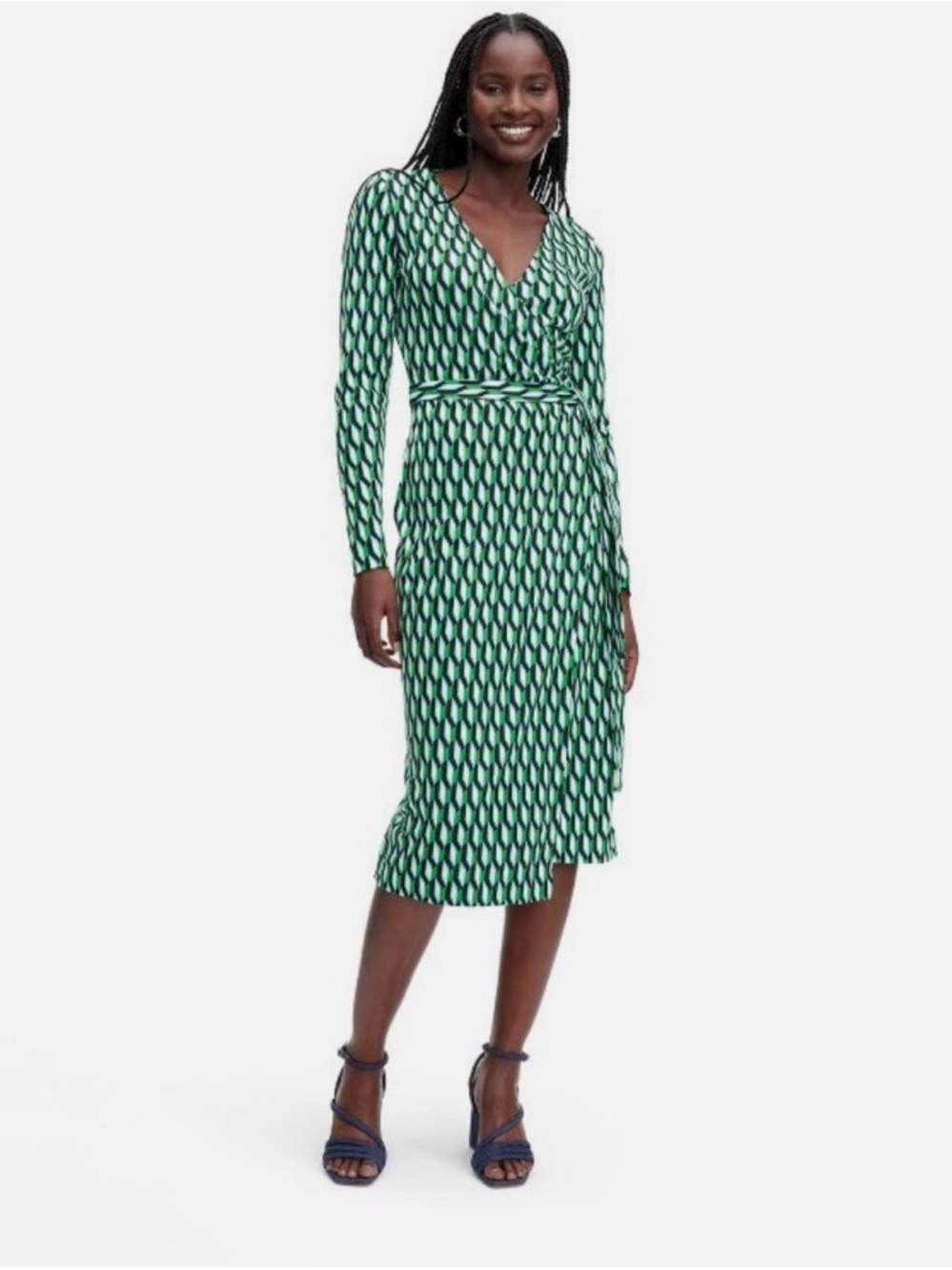 Diane Von Furstenburg x Target Green Patterned Wrap Midi Dress size XS